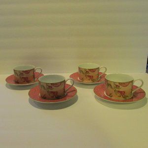 set of 4 Patra fine porcelain floral spring cup and saucer set made in Thailand